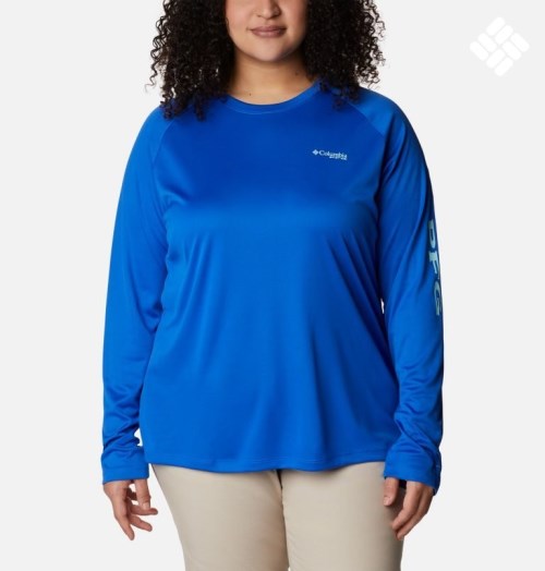 Hanorace Columbia PFG Tidal Tee II Long Sleeve Dama Albastri | Plus Size LBA9Z8Q0S